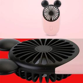 img 2 attached to 🐭 KBinter Cute Personal Mini Fan - Handheld & Portable USB Rechargeable Fan with Beautiful LED Light, 3 Adjustable Speeds, Portable Holder - for Indoor & Outdoor Activities, Cute Mouse 2 Pack (Red+Pink)