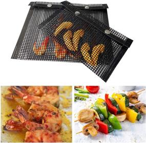 img 2 attached to Alpurple 3 Packs Reusable BBQ Grill Mesh Bag - Small Non-Stick Baked Bag with Silicone Brush - Easy to Clean Grilling & Baking Mesh for Outdoor Picnic Cooking Barbecue