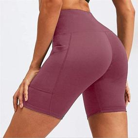 img 3 attached to 🩳 Aoliks Women's High Waist Yoga Shorts with Side Pockets - Tummy Control, Workout, Running Spandex Leggings