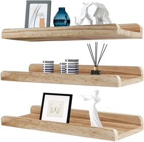 img 4 attached to 📚 Laerjin 17 Inch Large Floating Shelves Set of 3: Wall Mounted Storage for Nursery & Kids, Natural Wood-Light Color