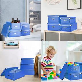 img 1 attached to 📦 Set of 4 Decorative Plastic Storage Boxes with Lid and Handles, Press-Stud Fastening, Moisture-Proof – Space Saving Foldable Bins for Clothes, Cosmetics, Blankets (Blue)