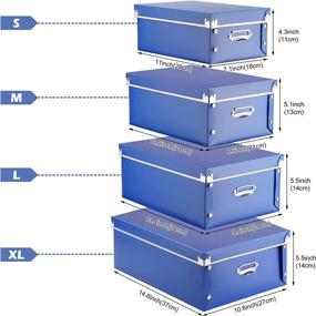 img 3 attached to 📦 Set of 4 Decorative Plastic Storage Boxes with Lid and Handles, Press-Stud Fastening, Moisture-Proof – Space Saving Foldable Bins for Clothes, Cosmetics, Blankets (Blue)