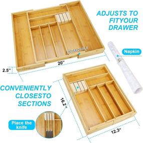 img 2 attached to 🎋 Bamboo Kitchen Drawer Organizer: Expandable Utensil Tray with Knife Holder - Ideal for Flatware and Cutlery Storage in Most Drawers (6-8 Slots)