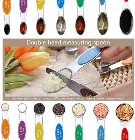 img 1 attached to 🥄 Sunnyac Measuring Spoons with Strong Magnets: Set of 8 Stainless Steel Spoons for Precise Dry and Liquid Ingredient Measurement, Includes Leveler, Double-Ended Metal Teaspoon and Tablespoon (Multi-colored)