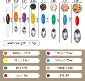 img 3 attached to 🥄 Sunnyac Measuring Spoons with Strong Magnets: Set of 8 Stainless Steel Spoons for Precise Dry and Liquid Ingredient Measurement, Includes Leveler, Double-Ended Metal Teaspoon and Tablespoon (Multi-colored)