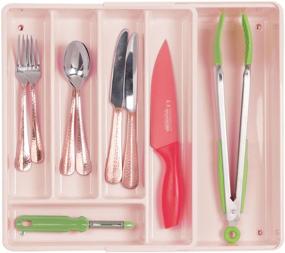 img 1 attached to 🔍 mDesign Adjustable Expandable Plastic Kitchen Cabinet Drawer Storage Organizer Tray - for Cutlery, Spoons, Cooking Utensils, Gadgets - Light Pink/Blush
