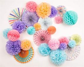 img 2 attached to 🎉 PapaKit Deluxe Origami Large Wall Decoration Set: 26 Assorted Paper Fans & Pom-poms for Birthday Parties, Baby Showers, Weddings, and Events