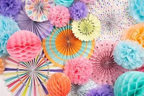 img 3 attached to 🎉 PapaKit Deluxe Origami Large Wall Decoration Set: 26 Assorted Paper Fans & Pom-poms for Birthday Parties, Baby Showers, Weddings, and Events