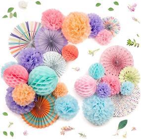 img 4 attached to 🎉 PapaKit Deluxe Origami Large Wall Decoration Set: 26 Assorted Paper Fans & Pom-poms for Birthday Parties, Baby Showers, Weddings, and Events