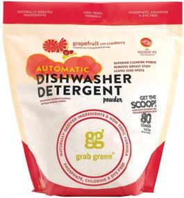 img 4 attached to 🍽️ Grab Green Dishwashing Detergent Powder - 3.17 lbs, 80 Loads - Grapefruit Cranberry Scent - Plant & Mineral Based - Superior Cleaning - Powerful Grease Removal - Brilliant Shine