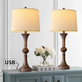 img 3 attached to 🔌 Onach Table Lamps Set of 2 with USB Charging Port - Ideal for Living Room | 29.25” Traditional Nightstand Lamp for Bedroom Bedside Table | Neutral Drum Shade, Oil Rubbed Bronze Finish