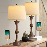 🔌 onach table lamps set of 2 with usb charging port - ideal for living room | 29.25” traditional nightstand lamp for bedroom bedside table | neutral drum shade, oil rubbed bronze finish логотип