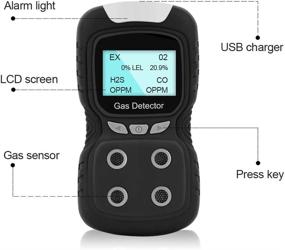 img 3 attached to 🔍 Optimal Performance Gas Clip: HZXVOGEN Portable Gas Detector 4-Gas Monitor Analyzer with Rechargeable LCD Display and Sound/Light Alarms for Enhanced Air Quality Testing