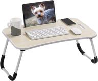 🛏️ finnhomy bed laptop table tray: foldable lap desk stand for work, read, or dine on bed/couch/floor - portable & stylish - white logo