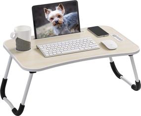 img 4 attached to 🛏️ Finnhomy Bed Laptop Table Tray: Foldable Lap Desk Stand for Work, Read, or Dine on Bed/Couch/Floor - Portable & Stylish - White