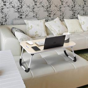 img 3 attached to 🛏️ Finnhomy Bed Laptop Table Tray: Foldable Lap Desk Stand for Work, Read, or Dine on Bed/Couch/Floor - Portable & Stylish - White