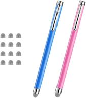 🖊️ chaoq mesh fiber stylus pens for touch screens - blue/pink (2 pcs) with 12 replaceable tips: premium precision and durability logo