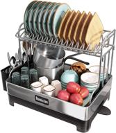 🍽️ large 2 tier dish drying rack with swivel spout drainage and utensil holder - romision 304 stainless steel dish drainer set for kitchen counter of big family, full size dish rack and drainboard логотип