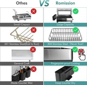 img 3 attached to 🍽️ Large 2 Tier Dish Drying Rack with Swivel Spout Drainage and Utensil Holder - Romision 304 Stainless Steel Dish Drainer Set for Kitchen Counter of Big Family, Full Size Dish Rack and Drainboard