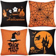 🎃 whaline 4 pieces halloween pillow case set – orange & black linen sofa bed throw cushion cover decoration (18" x 18") логотип