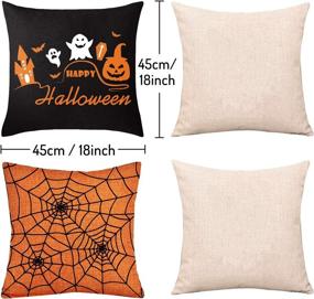 img 3 attached to 🎃 Whaline 4 Pieces Halloween Pillow Case Set – Orange & Black Linen Sofa Bed Throw Cushion Cover Decoration (18" x 18")