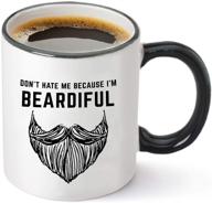 🧔 don't hate me because i'm beardiful coffee mug - funny beard gift for him – birthday or christmas gift idea for husband, brother, dad, man or men - 11 oz tea cup white: a perfect beard lover's present! logo