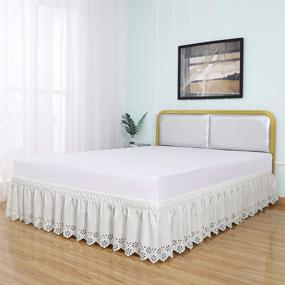 img 3 attached to 🛏️ Obytex Elastic Wrap Around Bed Skirts, Soft Silky Dust Ruffle - Wrinkle Free with Classic Stylish Look for Queen/King Beds (14'' Drop, White)