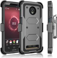 📱 tekcoo motorola moto z3 play case/verizon moto z3 holster clip - gray, full body kickstand armor cover with built-in screen & secure swivel locking belt - tshell series logo