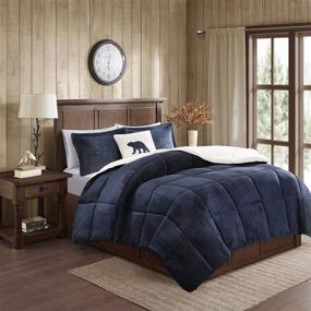 img 4 attached to Woolrich Alton Ultra Soft Plush to Sherpa Berber Down Alternative Winter Warm Comforter Set, Full/Queen - Navy/Ivory