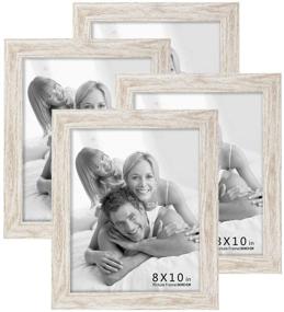 img 4 attached to 🖼️ BOICHEN 8x10 Rustic White Washed Farmhouse Wooden Picture Frames (4-Pack) - Premium Photo Frames with Glass Cover Ready to Hang or Stand