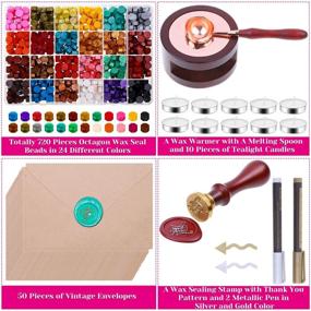 img 3 attached to 💌 Complete 785pcs Sealing Wax Kit - Includes Wax Seal Beads, Stamp, Warmer, Spoon, Envelopes, and Tealight Candles for Letter Sealing