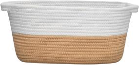 img 4 attached to Chic and Versatile White Brown Cotton Rope Dog Toy Basket: Ideal Pet Toy Storage Bin for Living Room Organization and More!