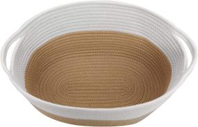 img 3 attached to Chic and Versatile White Brown Cotton Rope Dog Toy Basket: Ideal Pet Toy Storage Bin for Living Room Organization and More!