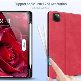 img 2 attached to 📱 Stylish PU Leather Case for iPad Pro 11 Inch (3rd/2nd Gen 2021&2020&2018) with Pencil Holder - Smart Cover with Pocket and Auto Sleep/Wake (Rose Red)