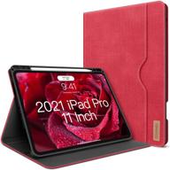 📱 stylish pu leather case for ipad pro 11 inch (3rd/2nd gen 2021&2020&2018) with pencil holder - smart cover with pocket and auto sleep/wake (rose red) logo