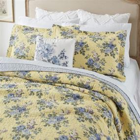 img 1 attached to Laura Ashley Home Linley Collection Quilt Set: 100% Cotton, Reversible, Lightweight & Breathable Bedding in Queen Size - Pale Yellow