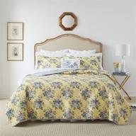 laura ashley home linley collection quilt set: 100% cotton, reversible, lightweight & breathable bedding in queen size - pale yellow logo