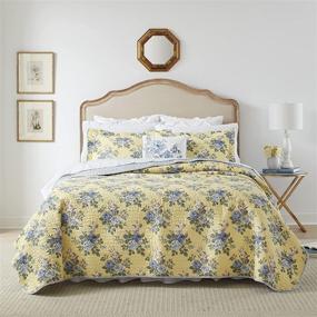 img 4 attached to Laura Ashley Home Linley Collection Quilt Set: 100% Cotton, Reversible, Lightweight & Breathable Bedding in Queen Size - Pale Yellow