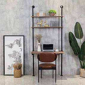 img 1 attached to 🪑 Solid Wood Industrial Style Laptop Desk with Storage, Shelves, and Floating Wall Shelf Bookshelf - Ideal for Home Office (Gray, 16in Depth)