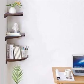 img 3 attached to OROPY 3 Tier Radial Corner Shelves for Wall: Solid Wood Floating Storage Shelves