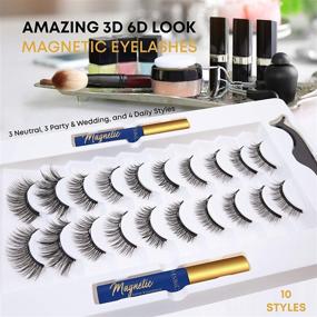 img 2 attached to 👁️ HSBCC 10 Pairs 3D 6D Magnetic Eyelashes Kit with Double Magnetic Eyeliner - Reusable False Lashes for a Natural Look