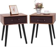 🌙 iwell mid-century nightstand set of 2 - bedside table with storage drawer and wooden legs - side table - rustic brown logo