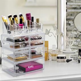 img 3 attached to Sorbus Clear Acrylic Cosmetic and Jewelry Storage Case Display Sets: Create Your Custom Makeup Counter with Interlocking Drawers, Stackable and Interchangeable Design