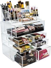 img 4 attached to Sorbus Clear Acrylic Cosmetic and Jewelry Storage Case Display Sets: Create Your Custom Makeup Counter with Interlocking Drawers, Stackable and Interchangeable Design