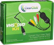 📼 convert vhs tapes to dvd easily with clearclick vhs to dvd kit for pc & mac - usb device, software, instructions, & tech support - capture video from vcr, vhs, hi8, camcorders, gaming systems logo