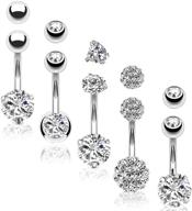 💎 stylish and durable: bodyj4you 5pc belly button rings 14g stainless steel cz women's navel jewelry - 5 replacement balls pack logo
