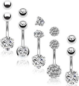 img 4 attached to 💎 Stylish and Durable: BodyJ4You 5PC Belly Button Rings 14G Stainless Steel CZ Women's Navel Jewelry - 5 Replacement Balls Pack