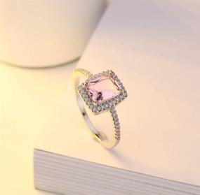 img 2 attached to 💍 Zhiwen Charm Women's 925 Silver Pink Sapphire Square & CZ Gemstone Rings - Bridal Wedding Engagement Jewelry Size 6-10 (US code 8)