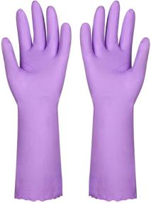 img 4 attached to 🧤 Latex Free Medium Purple Kitchen Gloves - 2 Pairs | Household Dishwashing Cleaning Gloves with Cotton Lining