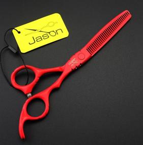 img 2 attached to 💈 JASON Barber Ножницы и Набор разреживания для салонов для профессиональных парикмахеров - 6.0 дюймов, красные